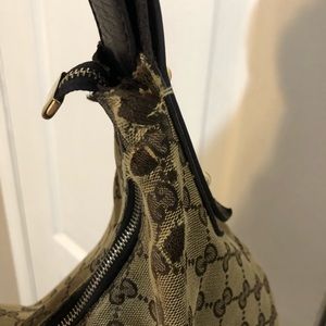 Authentic Gucci Canvas Monogram Horsebit Hobo Bag